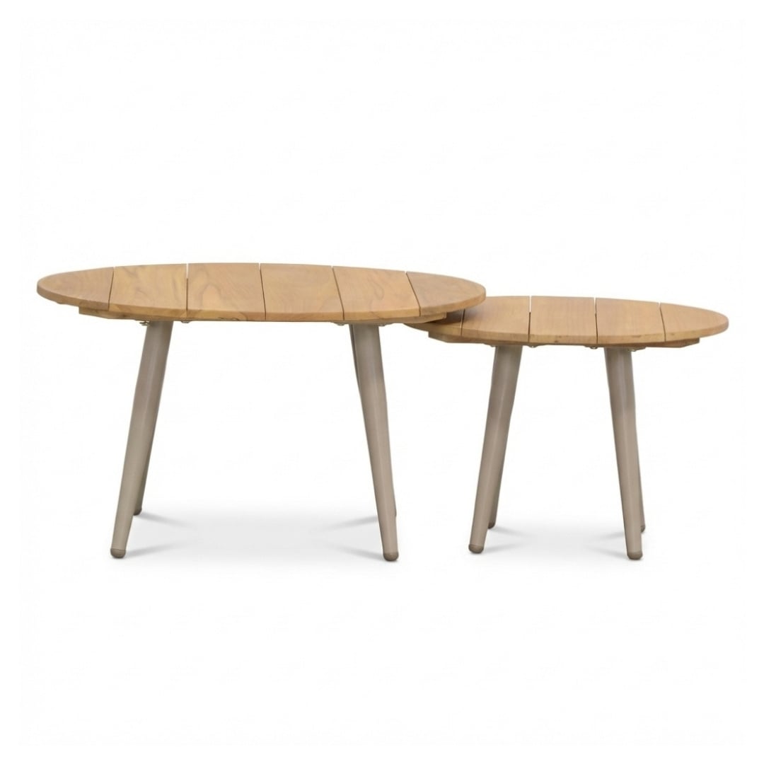 Palermo koffietafel set van 2 | aluminium + teakhout | beige