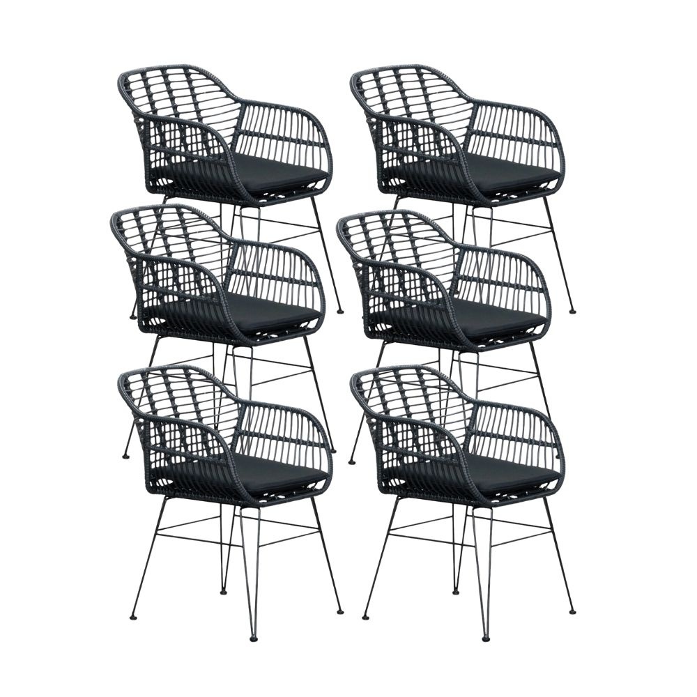 Napels dining tuinstoel set van 6 | wicker | zwart