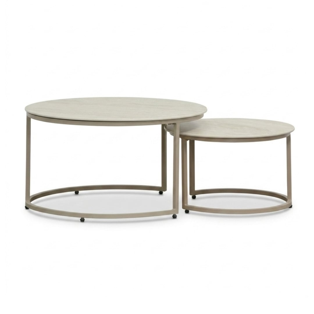 Aurora koffietafel set van 2 | sintered stone + aluminium | Marble Latte