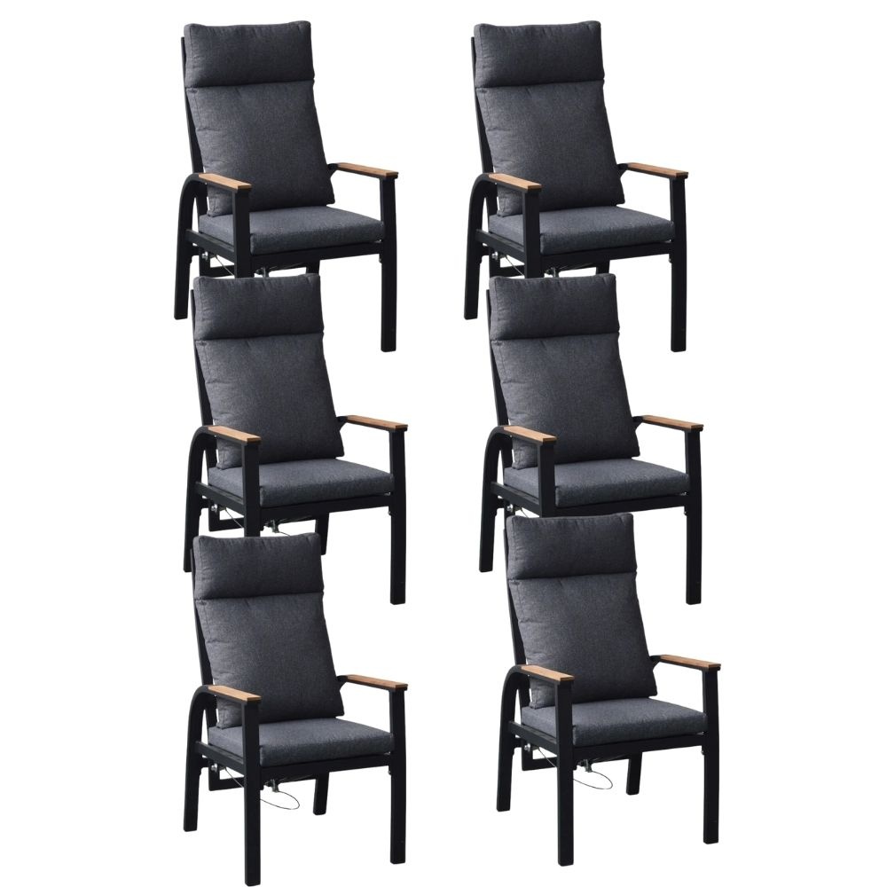 Annecy dining tuinstoel set van 6 | aluminium + teakhout | antraciet