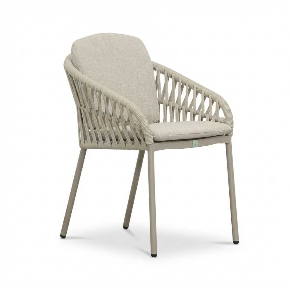 Mykonos dining tuinstoel | touw + aluminium | beige