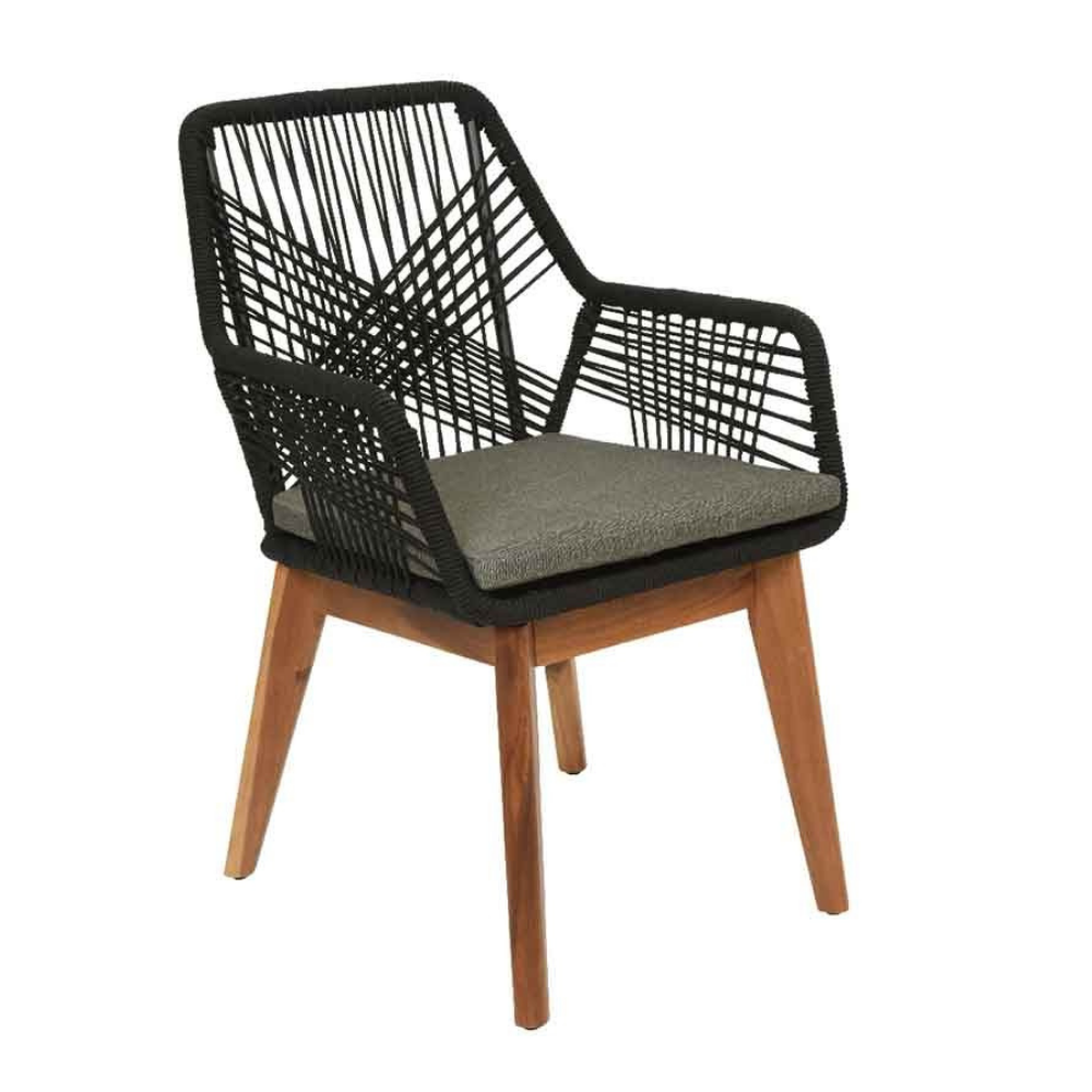 Seville dining tuinstoel | touw + hardhout | zwart
