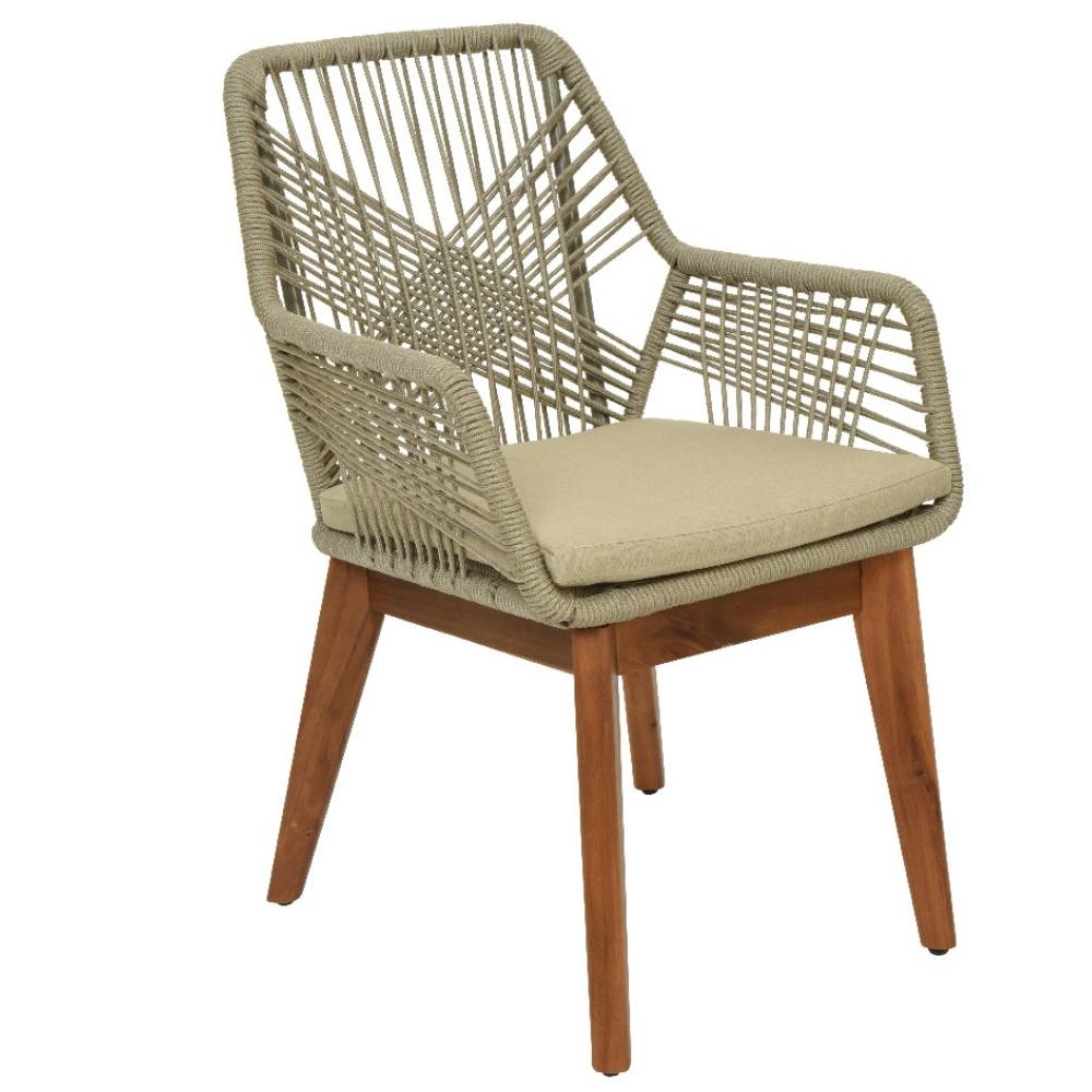 Seville dining tuinstoel | touw + hardhout | zand
