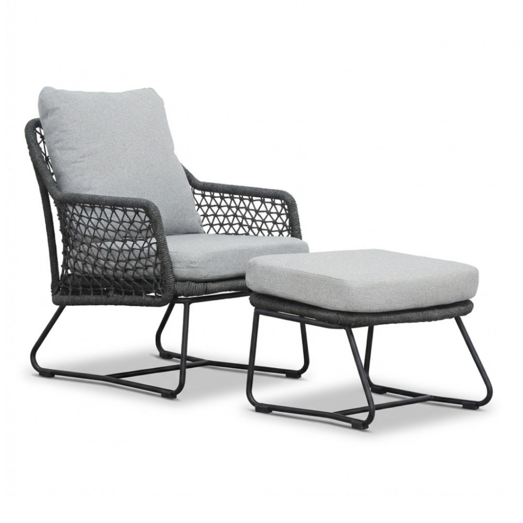 Gianna loungestoel tuin incl. voetenbank | touw + aluminium | Stone Grey