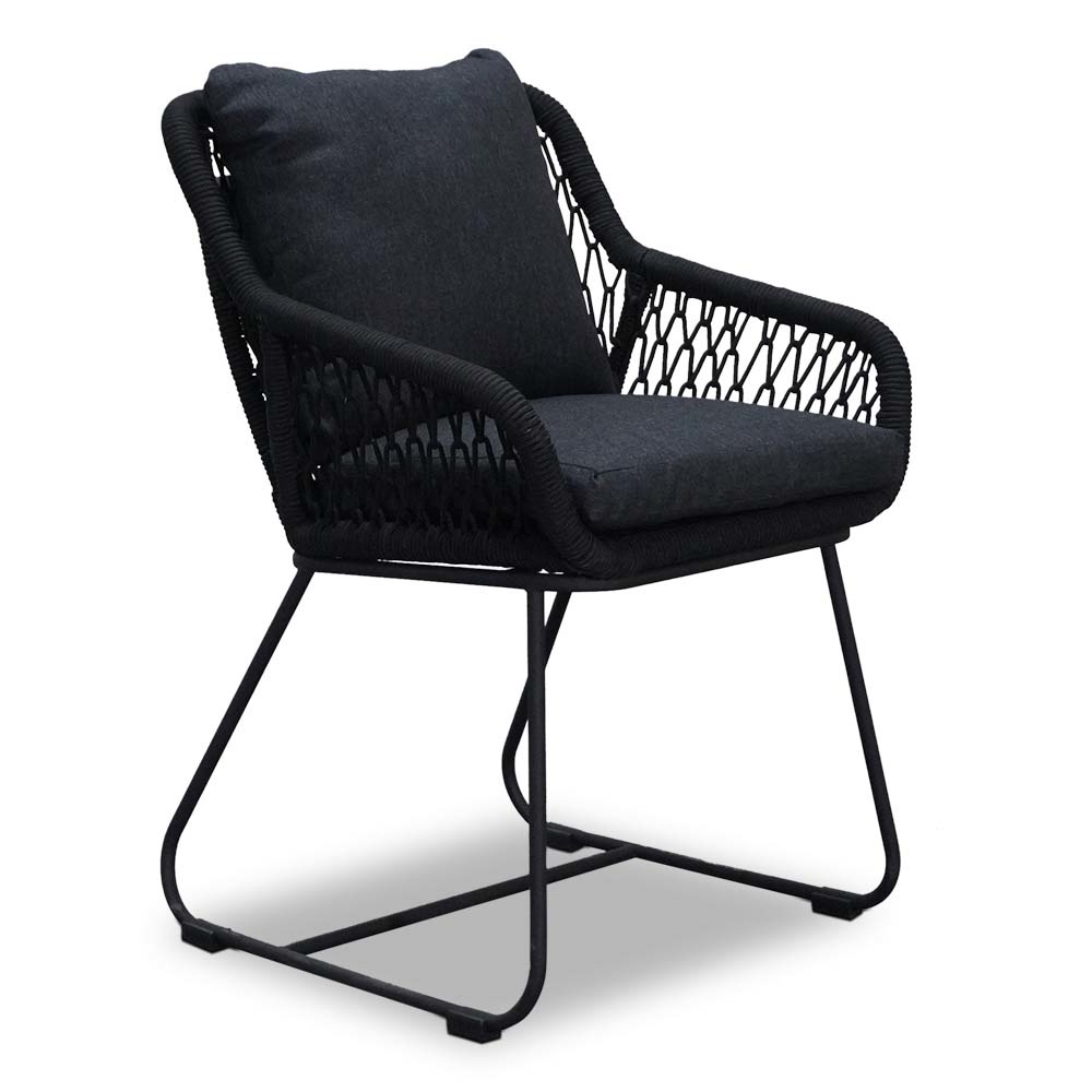 Portofino dining tuinstoel | touw + RVS | zwart