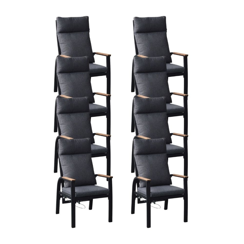 Annecy dining tuinstoel set van 8 | aluminium + teakhout | antraciet