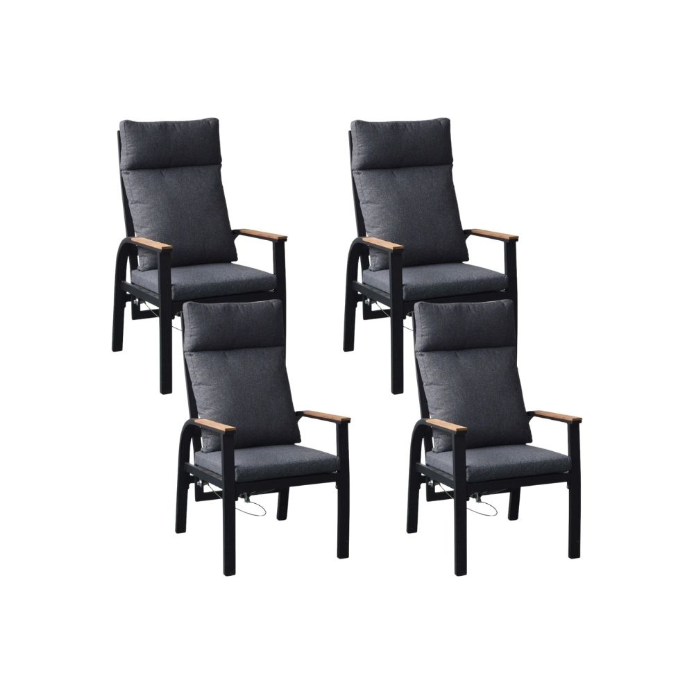 Annecy dining tuinstoel set van 4 | aluminium + teakhout | antraciet