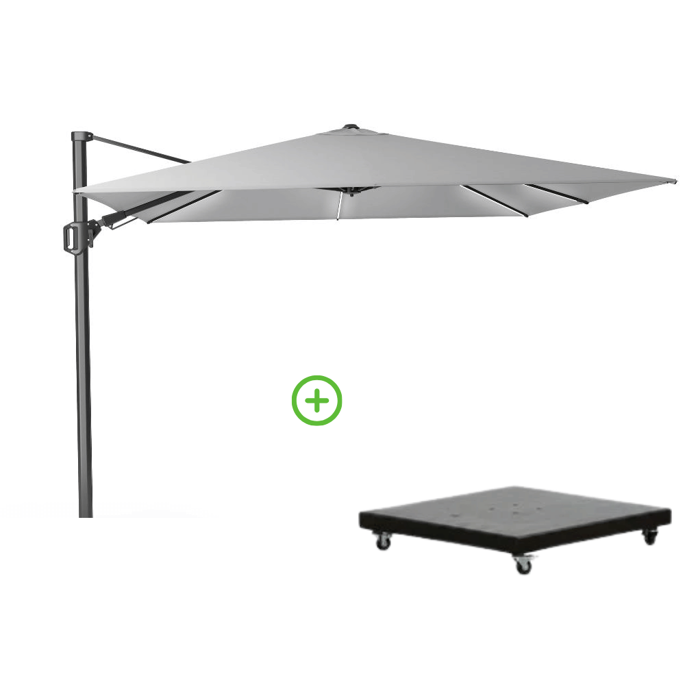 Challenger T² Glow zweefparasol | 300x300cm met Monza parasolvoet 90kg | Light Grey
