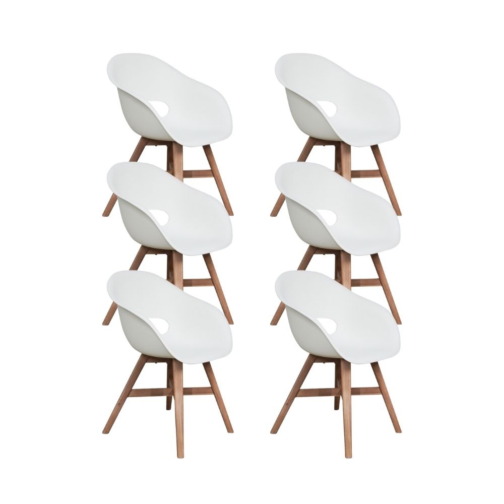 Karlstad dining tuinstoel set van 6 | kunststof + hardhout | wit