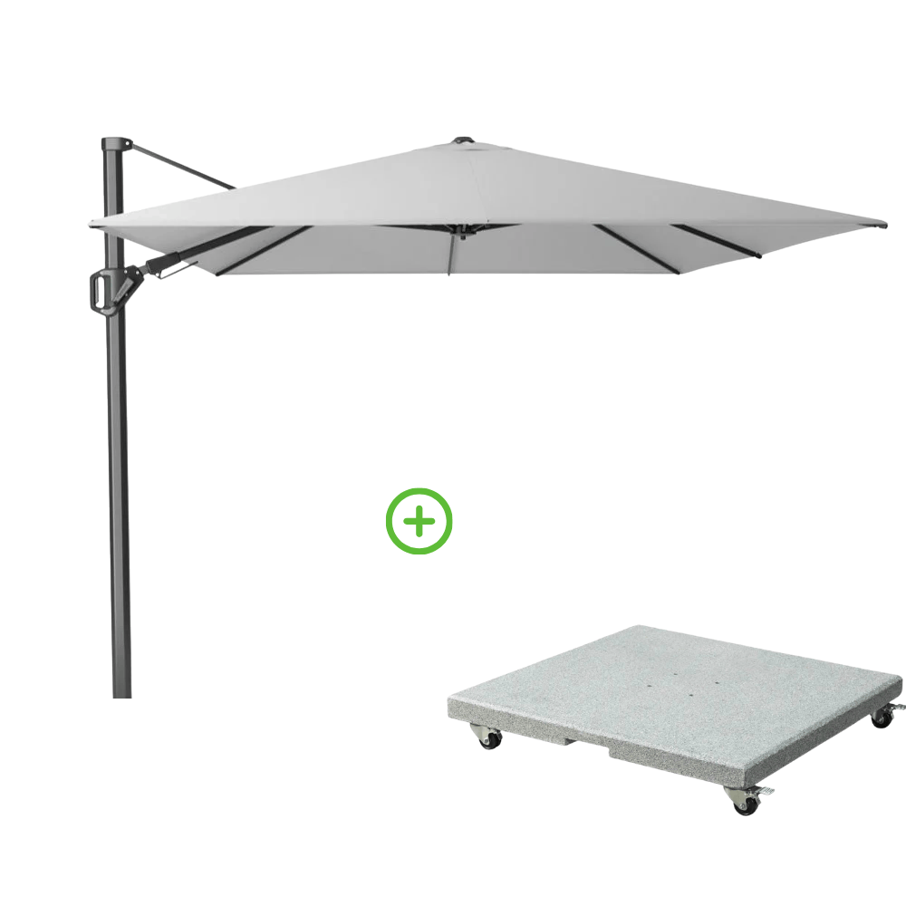 Challenger T² zweefparasol | 350x260cm met Rocca parasolvoet 90kg | Light Grey
