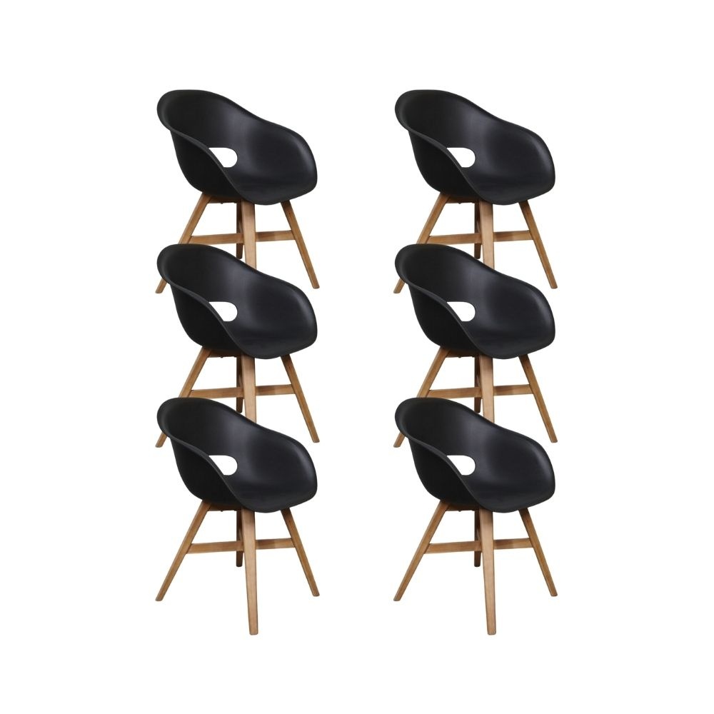 Karlstad dining tuinstoel set van 6 | kunststof + hardhout | zwart