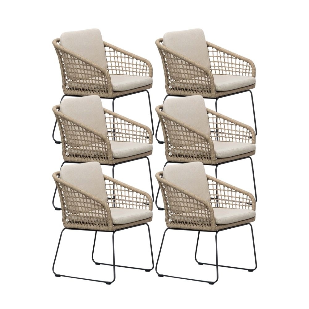 Tulum dining tuinstoel set van 6 | touw + RVS | Sahara Dust