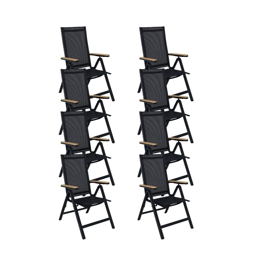 Norali dining tuinstoel verstelbaar set van 8 | textileen + aluminium | antraciet