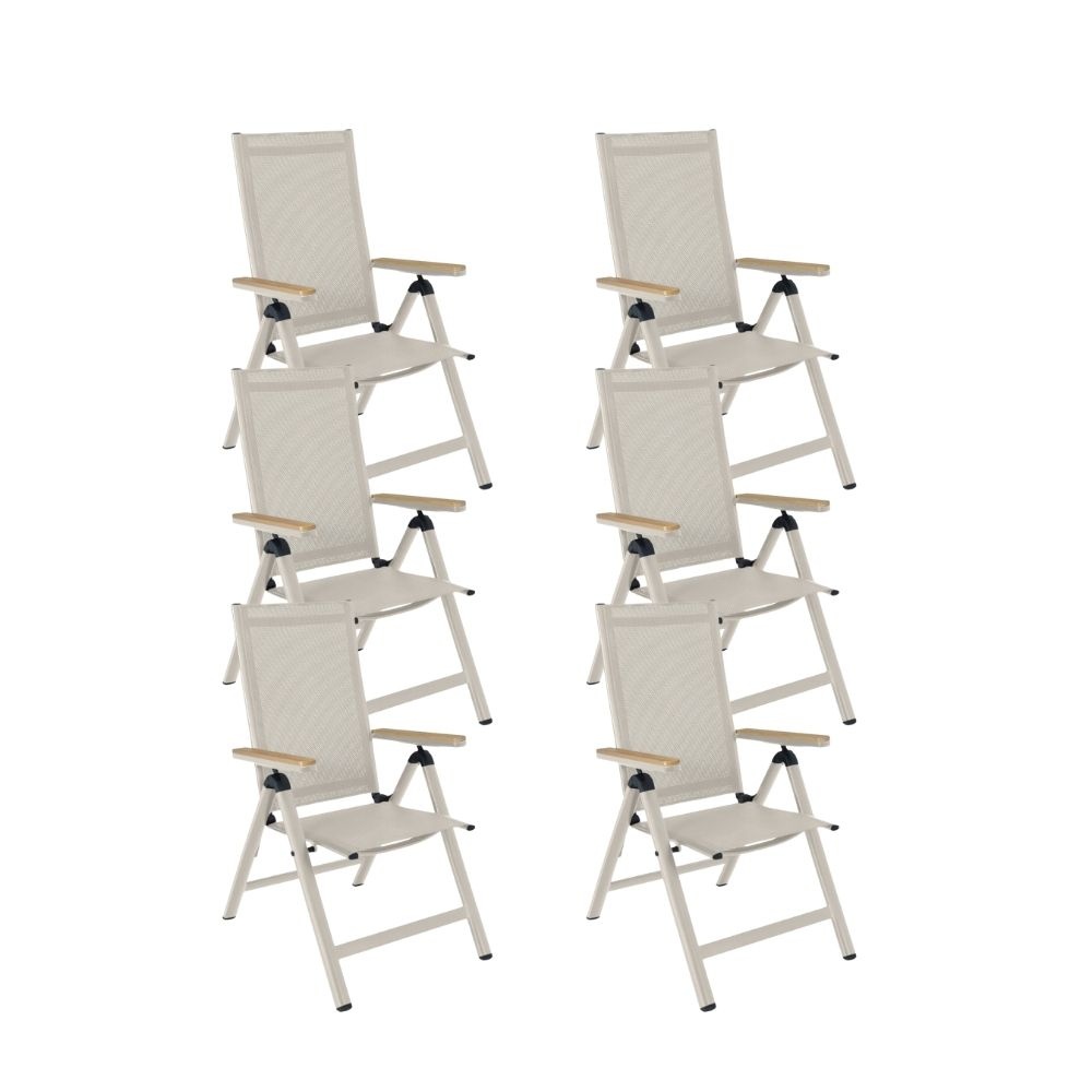 Norali dining tuinstoel verstelbaar set van 6 | textileen + aluminium | beige