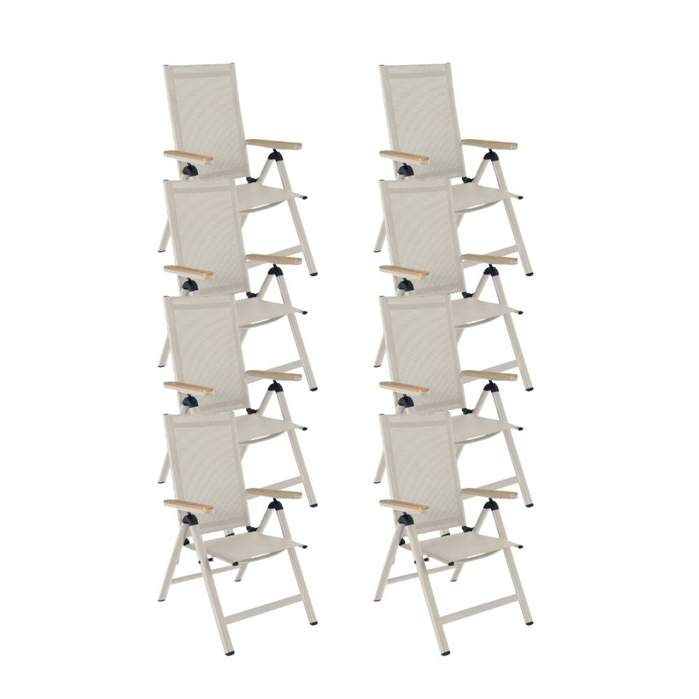 Norali dining tuinstoel verstelbaar set van 8 | textileen + aluminium | beige