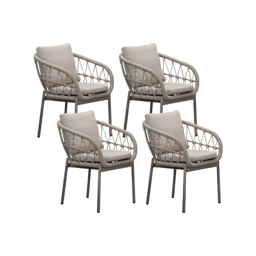 Dakota dining tuinstoel set van 4 | touw + aluminium | beige