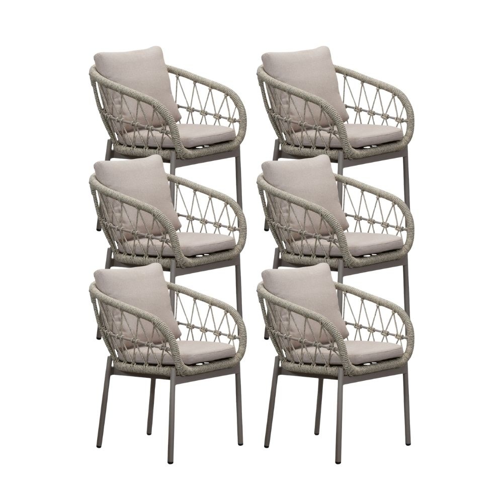 Dakota dining tuinstoel set van 6 | touw + aluminium | beige