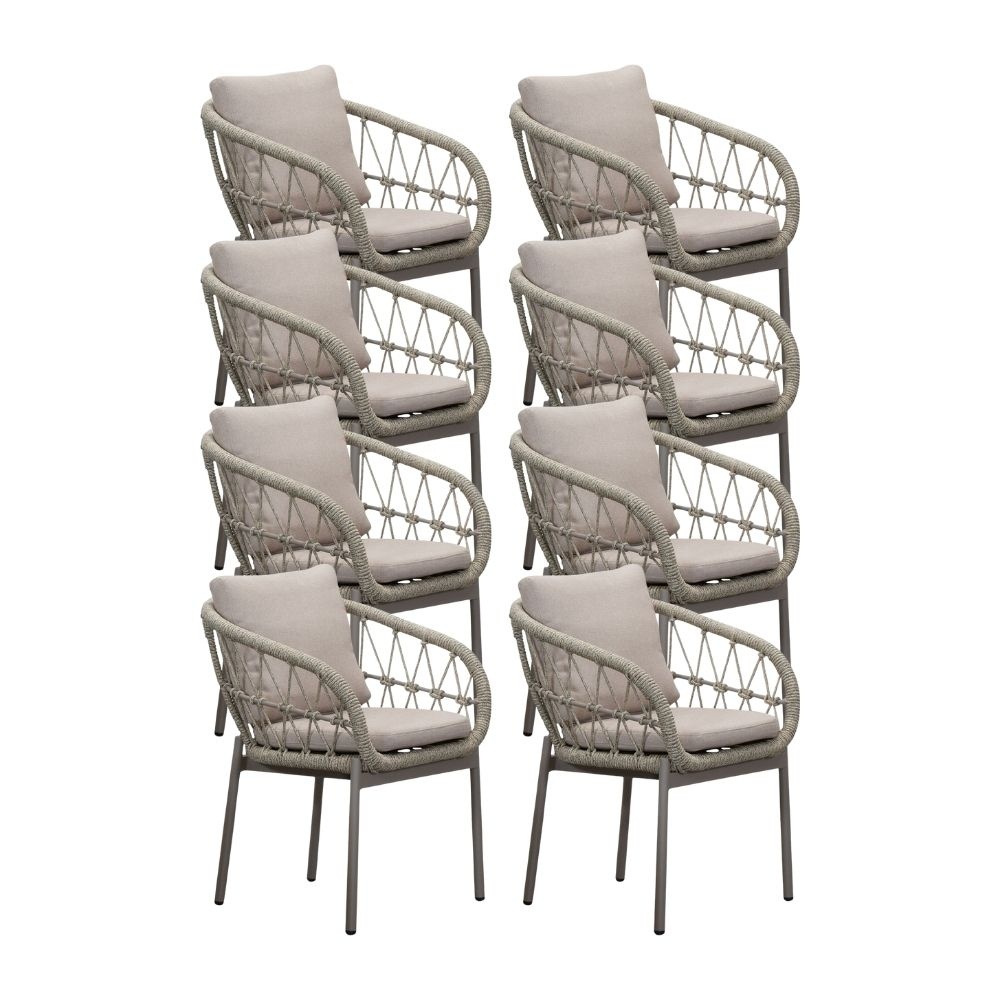 Dakota dining tuinstoel set van 8 | touw + aluminium | beige