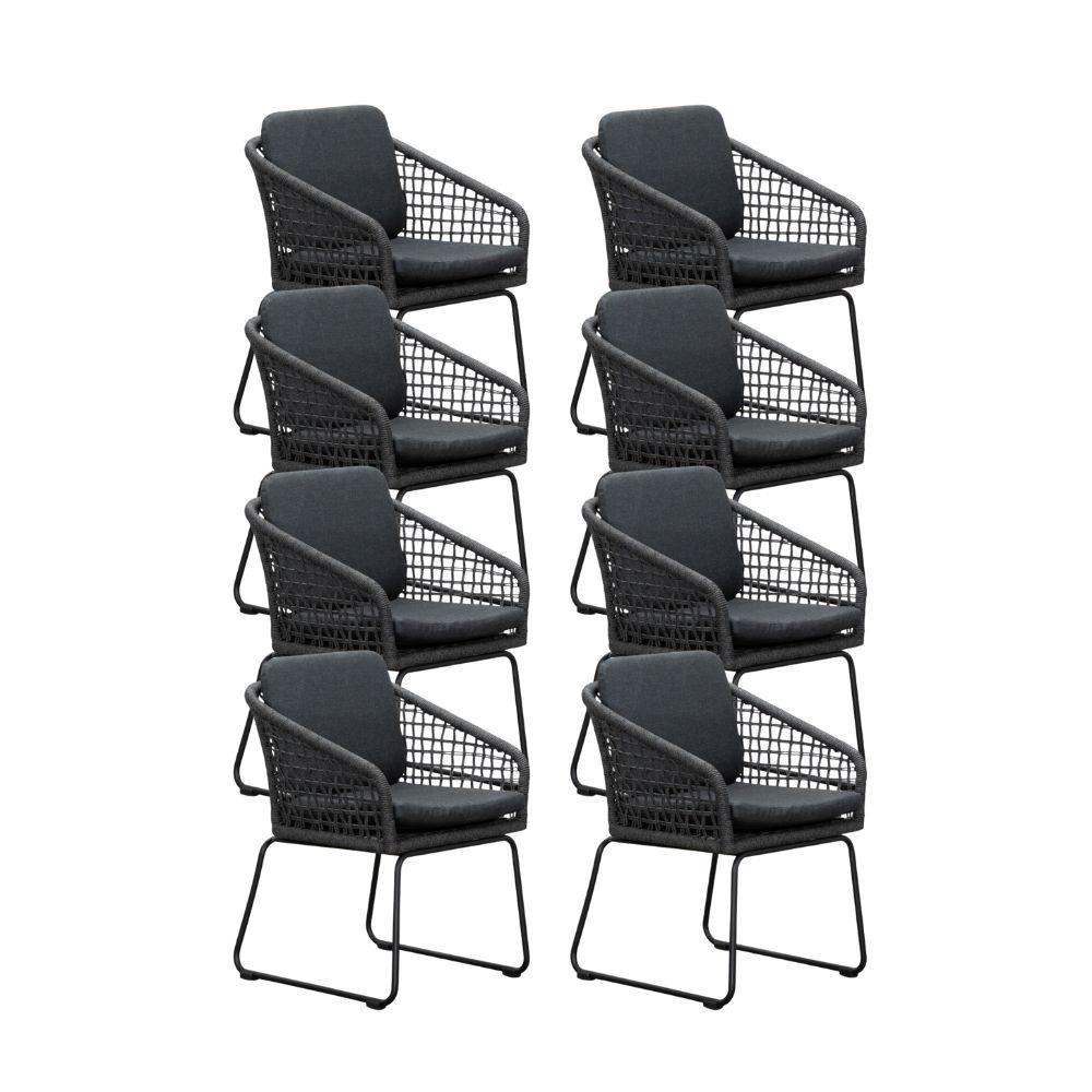 Tulum dining tuinstoel set van 8 | touw + aluminium | Lava Grey