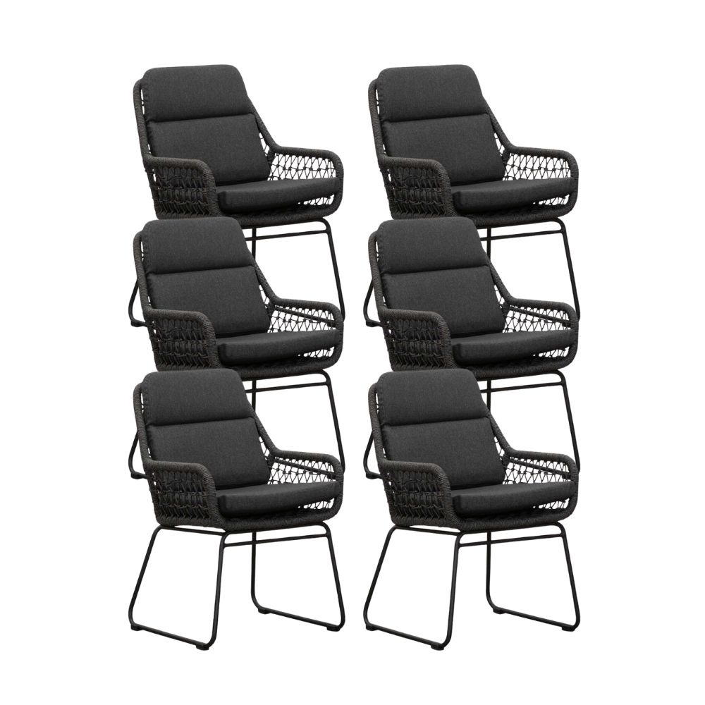 Valencia dining tuinstoel set van 6 | touw + aluminium | Lava Grey