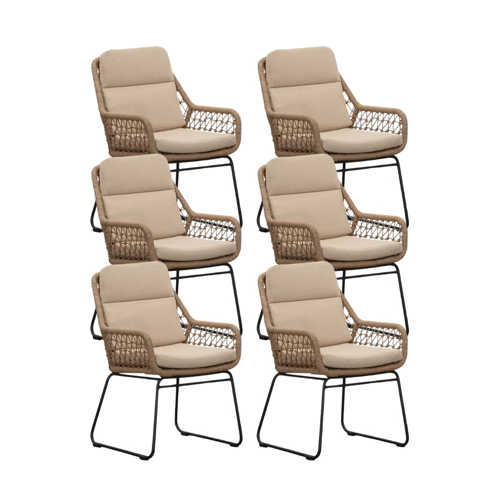Valencia dining tuinstoel set van 6 | touw + aluminium | Sahara Dust