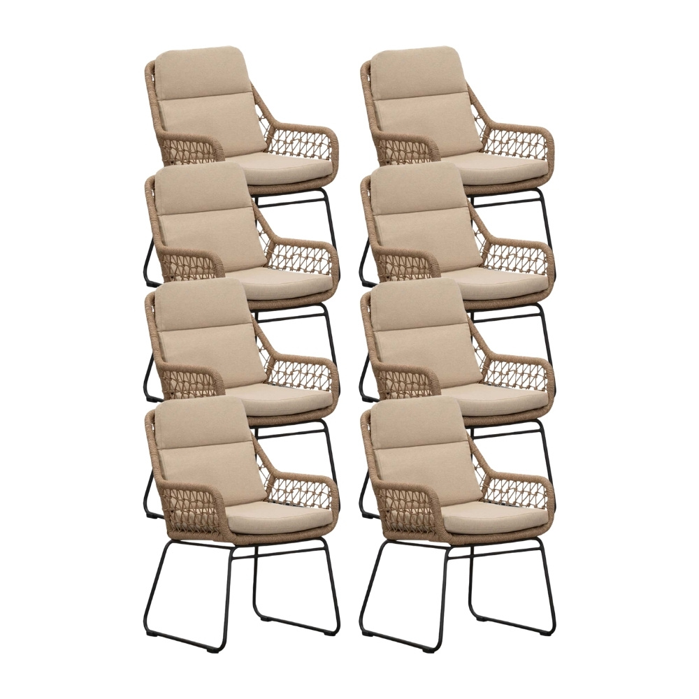 Valencia dining tuinstoel set van 8 | touw + aluminium | Sahara Dust