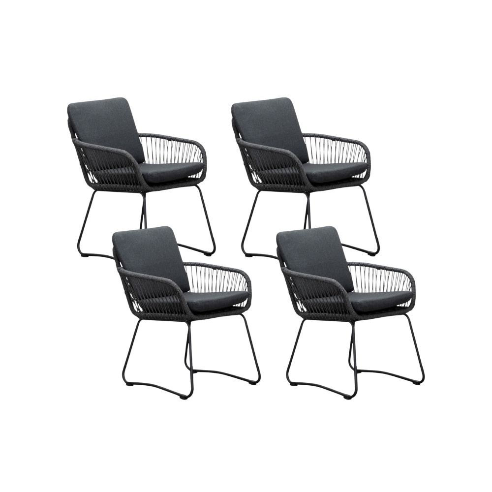 Harper dining tuinstoel set van 4 | touw + rvs | Lava Grey