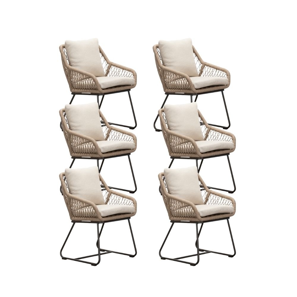 Portofino dining tuinstoel set van 6 | touw + aluminium | Sahara Dust