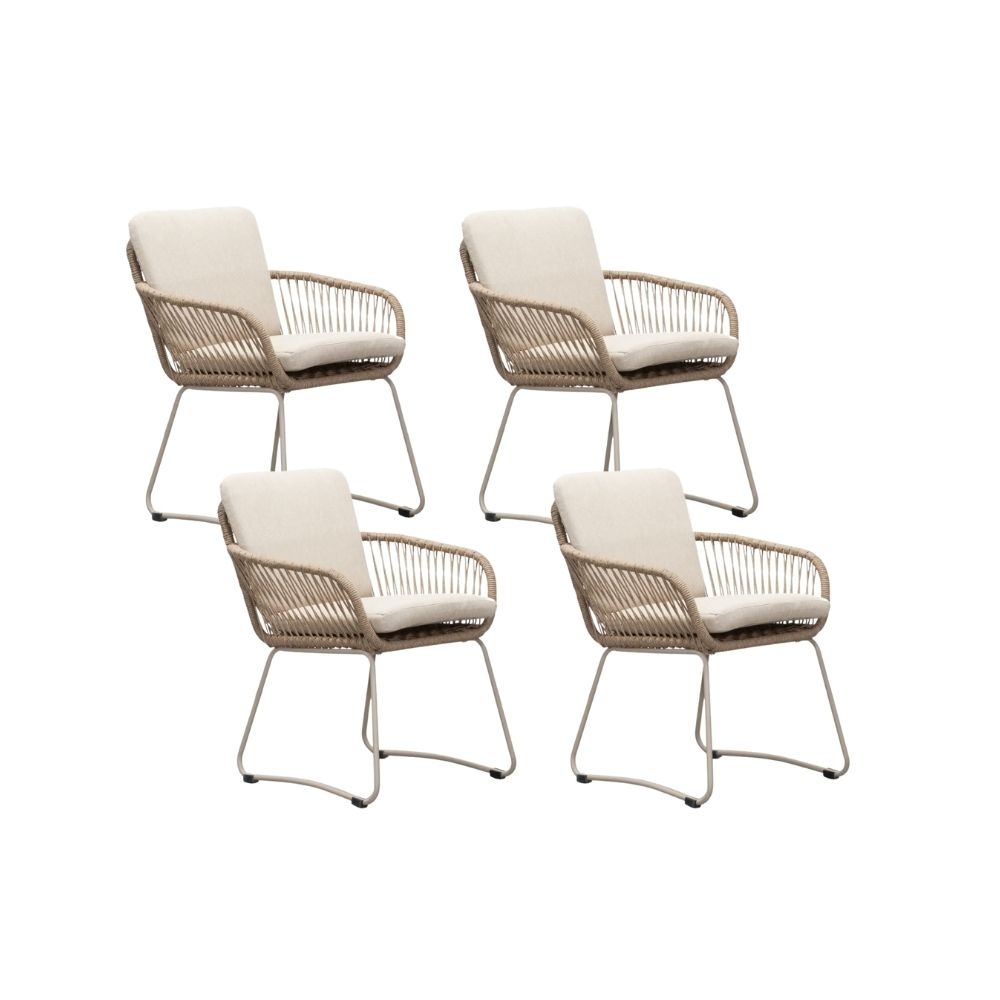 Harper dining tuinstoel set van 4 | touw + RVS | Sandstone