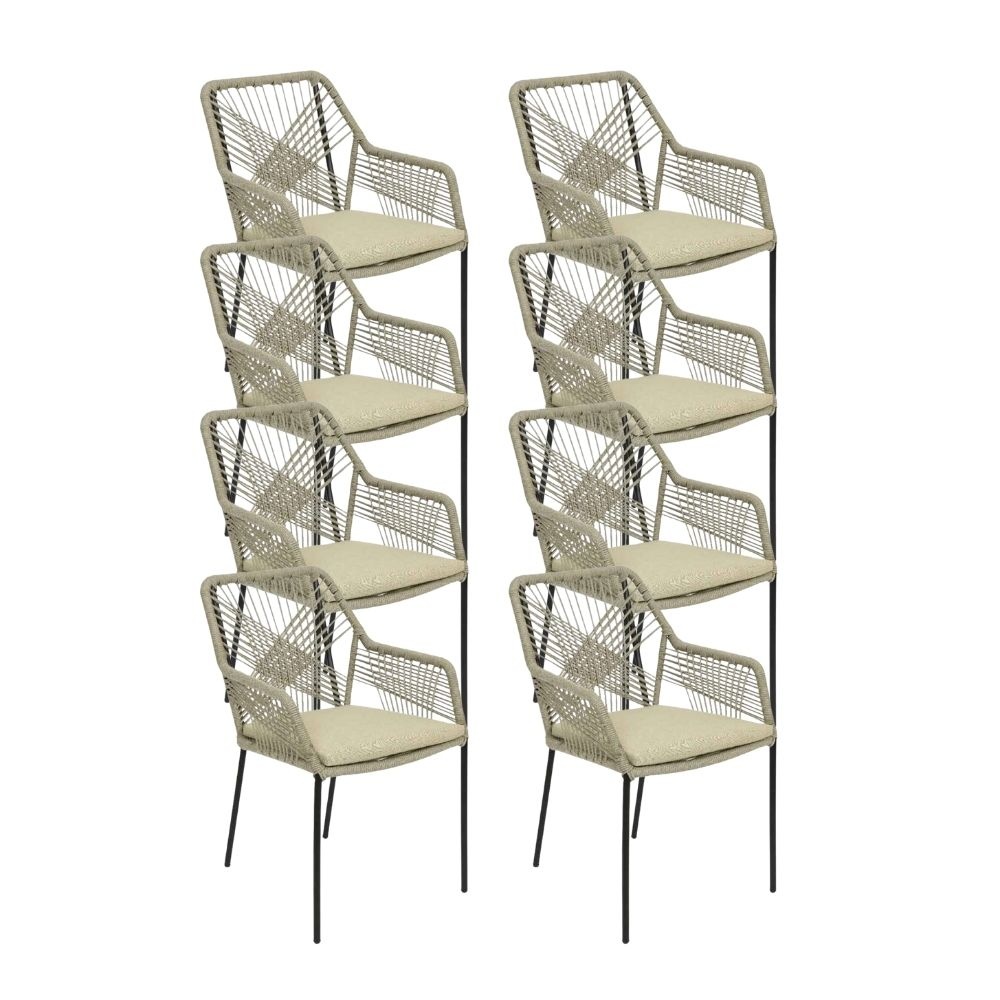 Seville dining tuinstoel set van 8 | touw + staal | zand