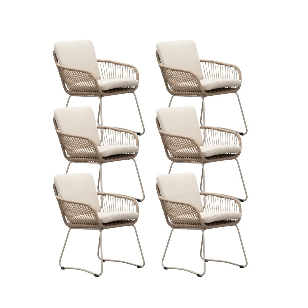 Harper dining tuinstoel set van 6 | touw + RVS | Sandstone