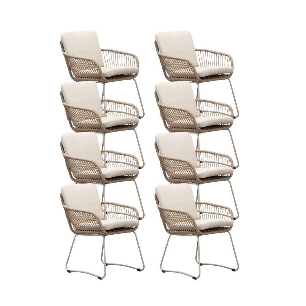 Harper dining tuinstoel set van 8 | touw + RVS | Sandstone