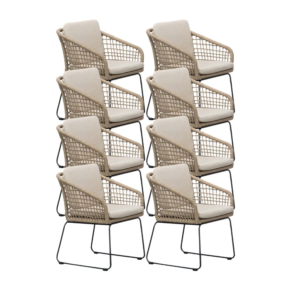 Tulum dining tuinstoel set van 8 | touw + RVS | Sahara Dust