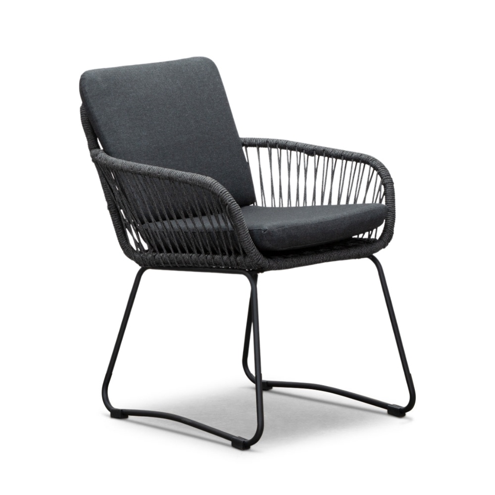 Harper dining tuinstoel | touw + rvs | Lava Grey