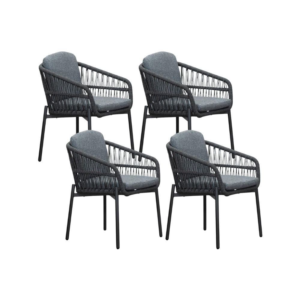 Rico dining tuinstoel set van 4 | aluminium + touw | charcoal