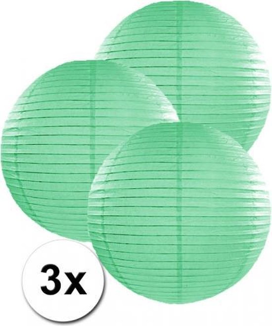 3 mint groene lampionnen 35 cm