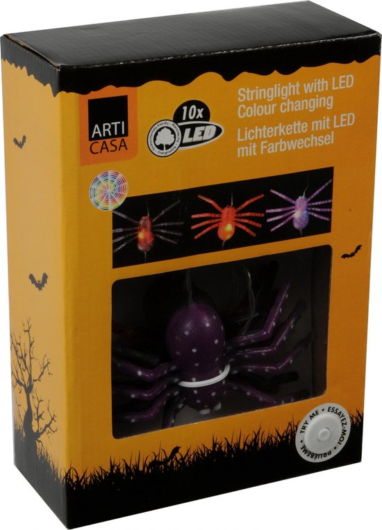 Halloween LED Lichtsnoer met 5 Grote Spinnen die van kleur wisselen!