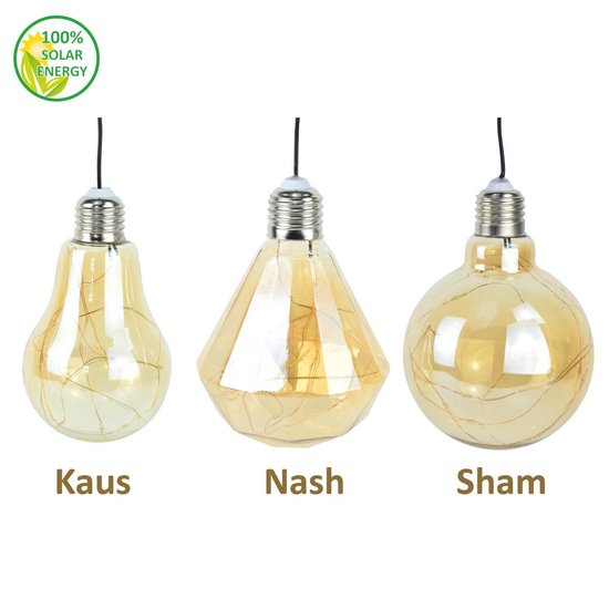 O’DADDY sham buitenverlichting – zonne-energie tuinverlichting – hanglamp buiten zonne energie – solar verlichting – retro sfeer verlichting op zonneenergie – dag/nacht sensor en van glas – gloei led lamp – zonnepaneel aan 65cm kabel