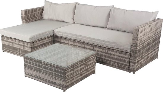 Loungebank Miko lichtgrijs tuin, loungeset buiten wicker