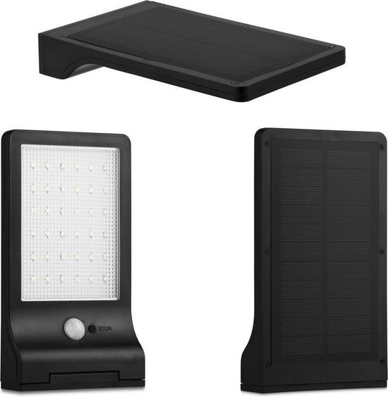 LED LOVERS Buitenlamp met Bewegingssensor |  Draadloze Tuinverlichting |  Solar Muurlamp |  Waterdicht Beveiligingslicht |  Zwarte Buitenverlichting |  19 | 2 x 3 x 11 cm