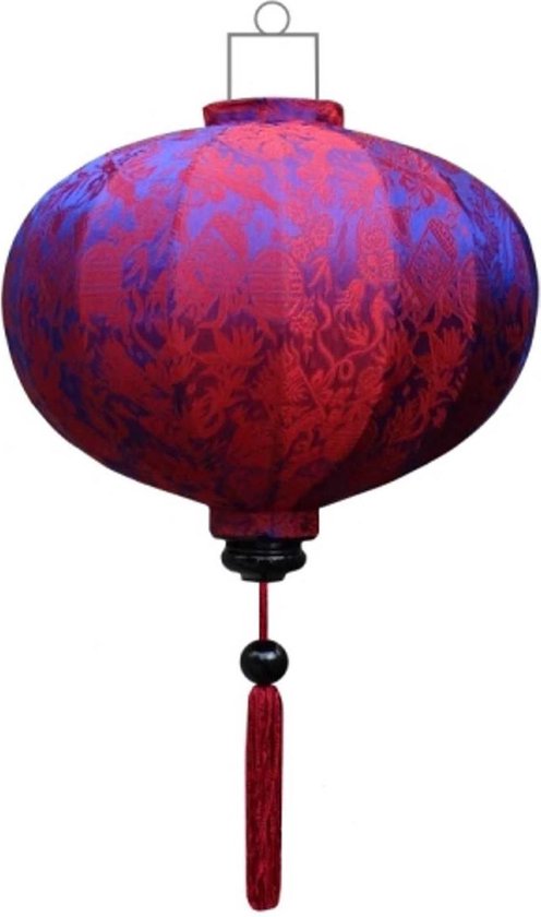 Indigo zijden Chinese lampion lamp rond - G-IN-45-S