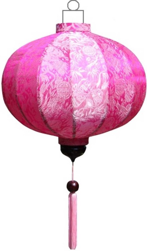 Roze zijden Chinese lampion lamp rond - G-PK-45-S