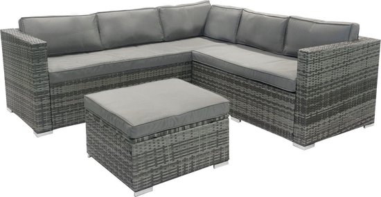 Loungeset Charles met kussen lichtgrijs tuinset hoekbank wicker