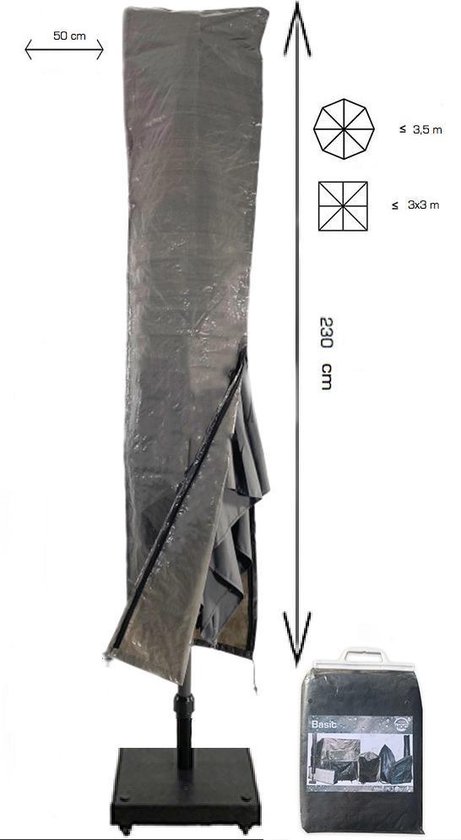 Basic ZweefParasolhoes met Stok en Rits 230 cm.Beschermhoes Parasol / Afdekhoes Parasol met rits en stok Zwart 230x50/58cm