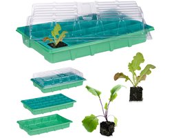 Relaxdays kweekbak binnen - mini kweekkas met deksel - voor zaailingen - vensterbank groen