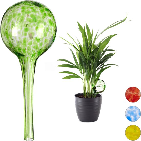 relaxdays waterdruppelaar 2 stuks - glas - waterbollen voor planten - Ø6cm - gekleurd