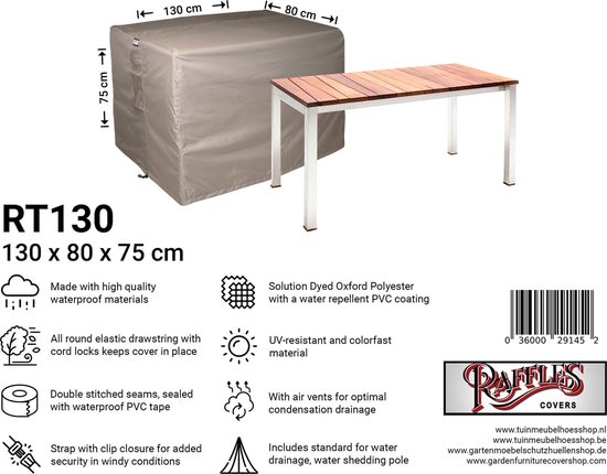 Raffles Covers tuinhoes rechthoekige tuintafel 130 x 80 H: 75 cm RT130