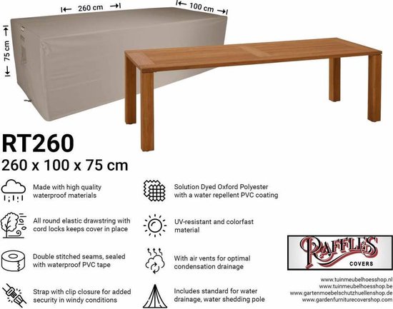 Tuintafel afdekhoes 260 x 100 H: 75 cm RT260