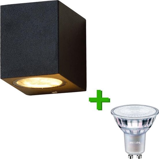 Lybardo buitenlamp / wandlamp Nice Zwart + Philips GU10 LED lamp 3.5W - 2700K Warm Wit