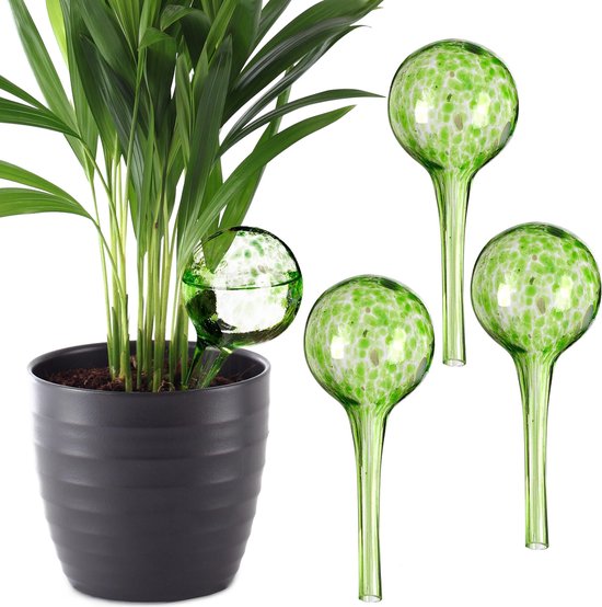 relaxdays 4 x waterdruppelaar  - glas - waterbollen voor planten - Ø6cm – groen